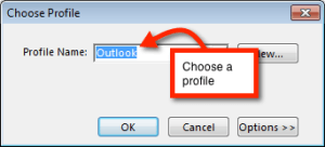 Step 2: Select an Outlook profile containing the Exchange account