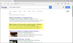 Google search results for "BMW collision warning"