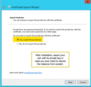 Export cert on Windows with private key