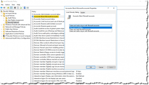 Local policy settings for Microsoft accounts in Windows Server 2016