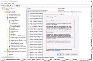 Group policy settings to disable Microsoft accounts in Windows Server 2016
