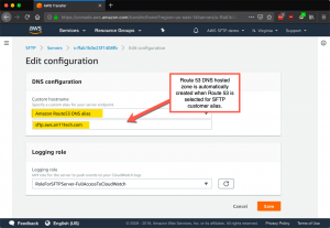 AWS Transfer for SFTP custom DNS name in Route 53