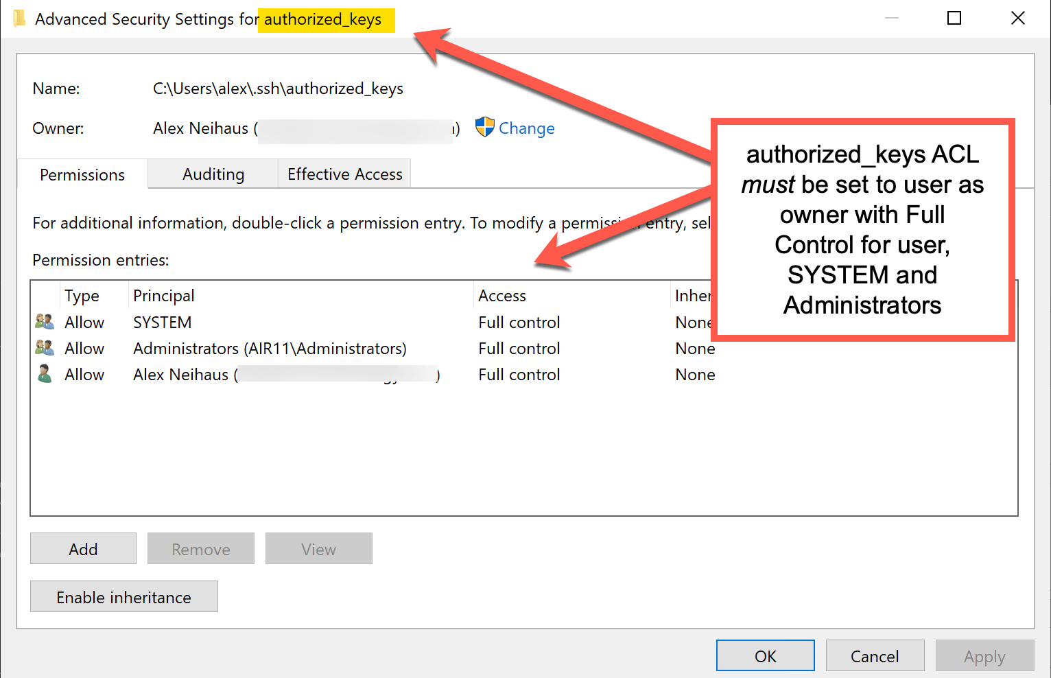 Thinking aloud Windows ssh settings and configuration