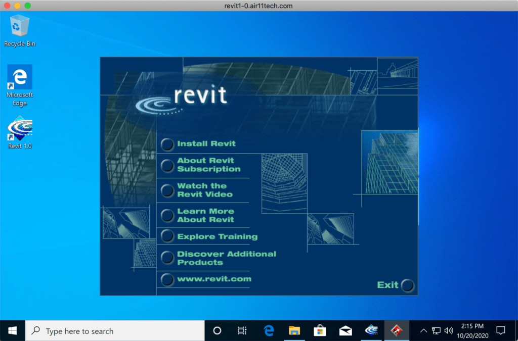 Revit 1.0 CD menu